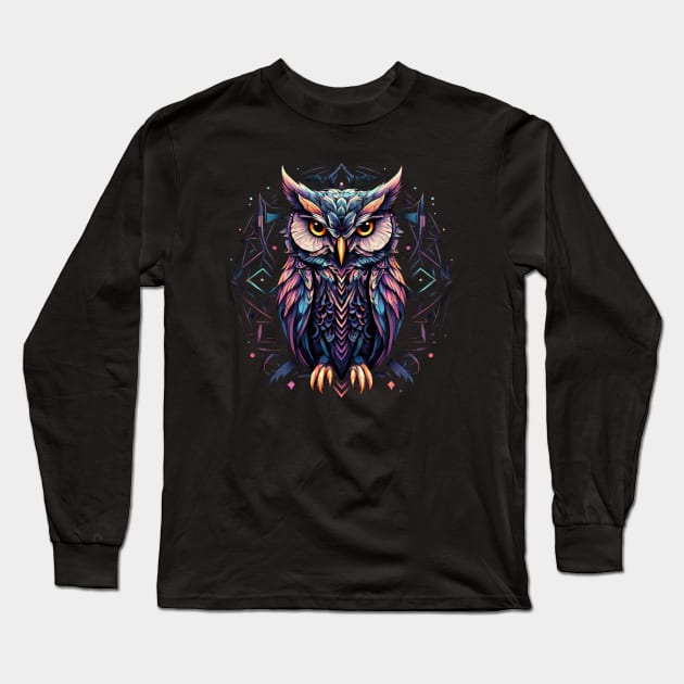 Abstract Pink, Purple And Blue Owl Design Long Sleeve T-Shirt by Sonja818